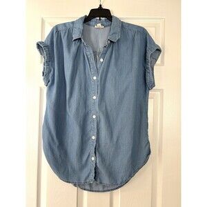 Women’s Small Denim Button Down Short Sleeve Shirt, ANA A New Approach